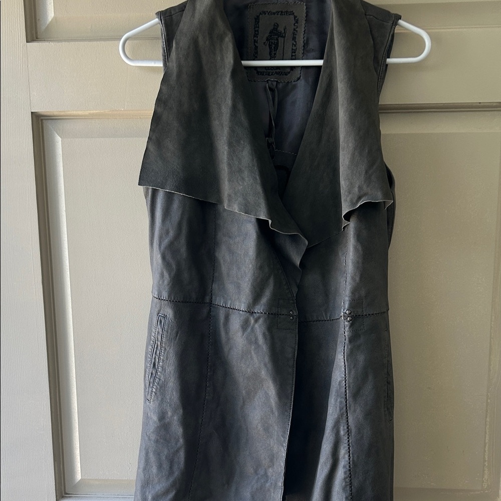 My Tribe Sleeveless Draped Leather Vest in Charcoal